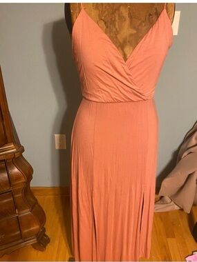 Lulu's Dusty Coral Sleeveless Wrap Maxi Dress